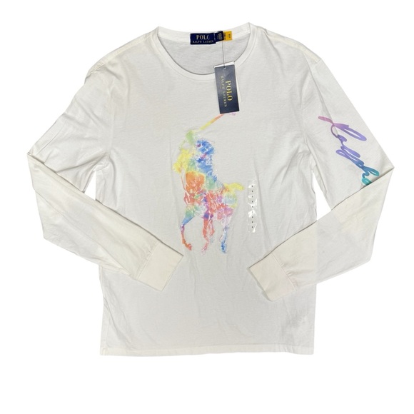 NEW Polo Ralph Lauren Big Pony Tie Dye Long Sleeve T-Shirt Shirt White Small NWT